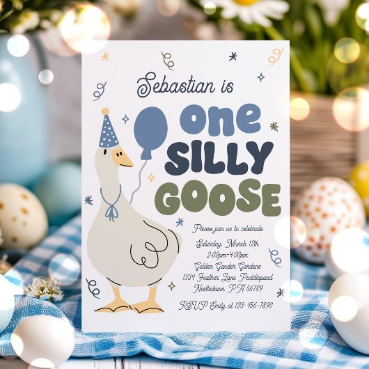 Invitation One Silly Goose 1er Anniversaire fête Printemps An