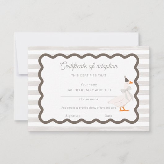 Invitation One Silly Goose 1st Birthday Adoption Certificate (Devant)