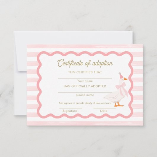 Invitation One Silly Goose 1st Birthday Adoption Certificate (Devant)