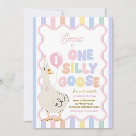 Invitation One Silly Goose 1st Birthday Party Spring Birthday (Devant)