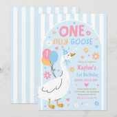 Invitation One Silly Goose 1st Birthday Party Spring Birthday (Devant / Derrière)