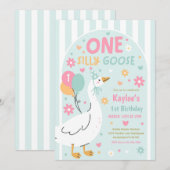 Invitation One Silly Goose 1st Birthday Party Spring Birthday (Devant / Derrière)