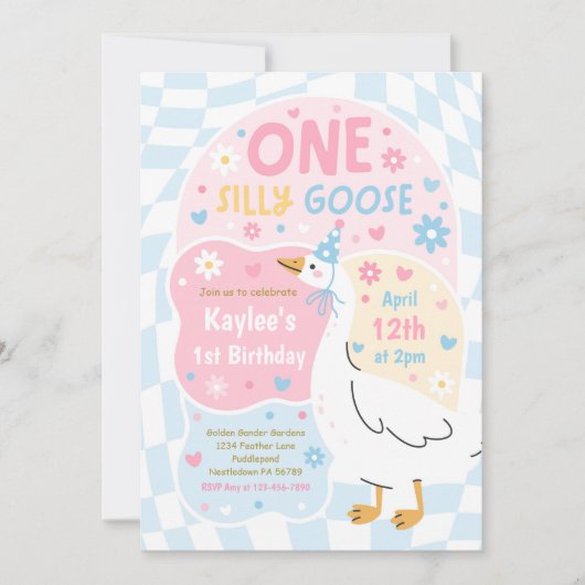 Invitation One Silly Goose 1st Birthday Party Spring Birthday (Devant)