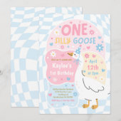 Invitation One Silly Goose 1st Birthday Party Spring Birthday (Devant / Derrière)