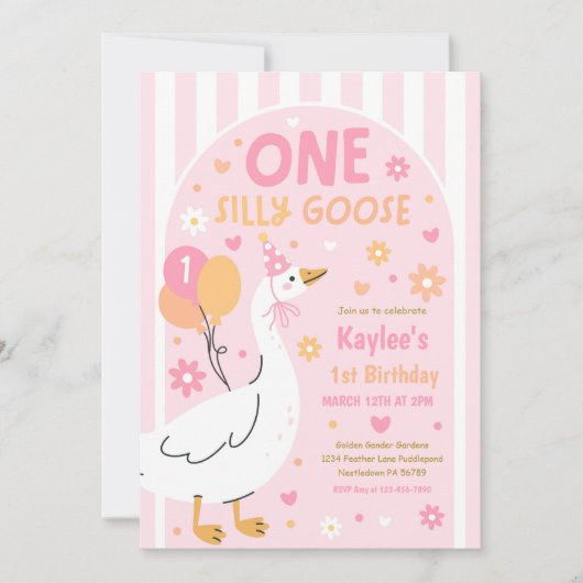 Invitation One Silly Goose 1st Birthday Party Spring Birthday (Devant)