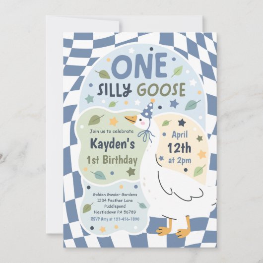 Invitation One Silly Goose 1st Birthday Party Spring Birthday (Devant)