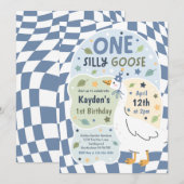 Invitation One Silly Goose 1st Birthday Party Spring Birthday (Devant / Derrière)