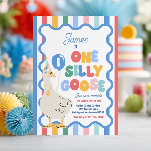 Invitation One Silly Goose 1st Birthday Party Spring Birthday