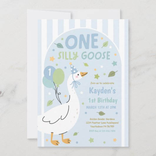 Invitation One Silly Goose 1st Birthday Party Spring Birthday (Devant)
