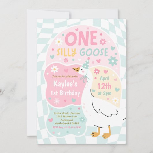 Invitation One Silly Goose 1st Birthday Party Spring Birthday (Devant)