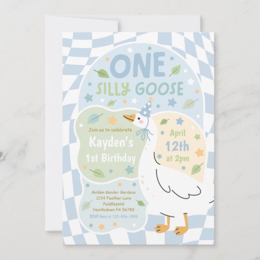 Invitation One Silly Goose 1st Birthday Party Spring Birthday (Devant)