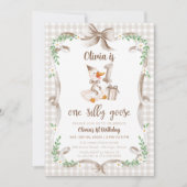 Invitation One Silly Goose Beige Brown Bow 1st Birthday (Devant)