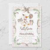 Invitation One Silly Goose Beige Brown Bow 1st Birthday (Devant)