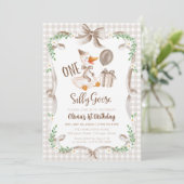 Invitation One Silly Goose Beige Brown Bow 1st Birthday (Debout devant)