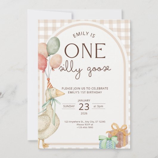 Invitation One Silly Goose Birthday Invite Gender Neutral (Devant)