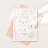 Invitation One Silly Goose Birthday Invite Pink Gingham