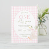 Invitation One Silly Goose Birthday Invite Pink Gingham First (Debout devant)