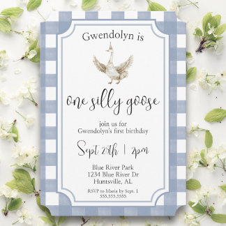 Invitation "One Silly Goose" Bleu mignon Première fête d'anni