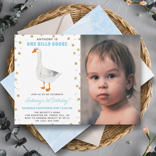 Invitation One Silly Goose Boys 1st Birthday Photo