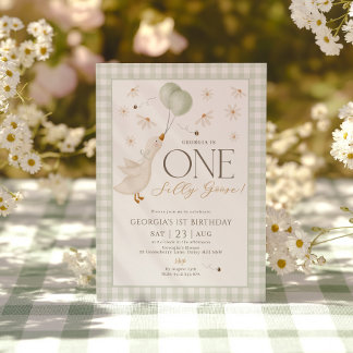 Invitation One Silly Goose Boys 1st Birthday Sage En vichy