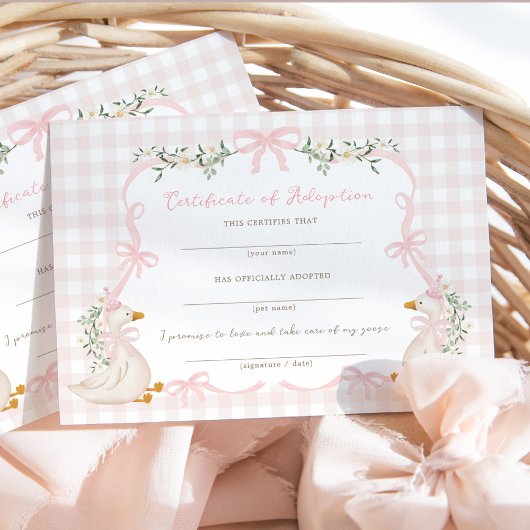 Invitation One Silly Goose: Certificate of Adoption Card