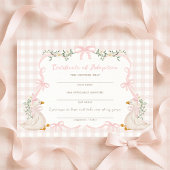 Invitation One Silly Goose: Certificate of Adoption Card