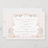 Invitation One Silly Goose: Certificate of Adoption Card (Devant)