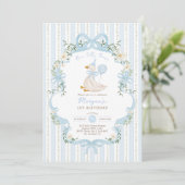 Invitation One Silly Goose Coquette Blue Stripe 1st Birthday (Debout devant)