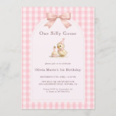 Invitation One Silly Goose Gingham Pink Bow Girl 1st Birthday (Devant)