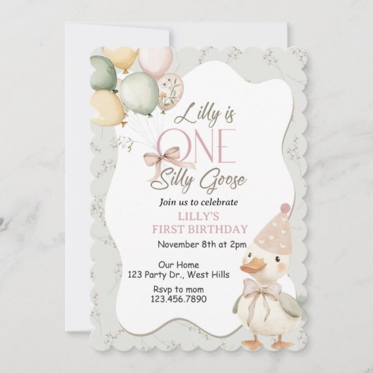 Invitation One Silly Goose, Goose, ONE, First Birthday, Goose (Devant)