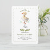 Invitation One Silly Goose Green Gingham Baby First Birthday (Debout devant)