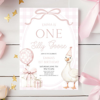 Invitation ONE Silly Goose Pink 1st Birthday Party