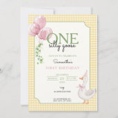 Invitation One Silly Goose Pink and Gingham 1st Birthday (Devant)