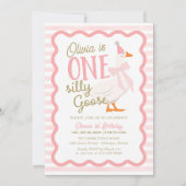 Invitation One Silly Goose Pink Bow 1st Birthday (Devant)