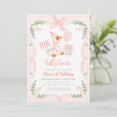 Invitation One Silly Goose Pink Bow Floral 1st Birthday (Debout devant)