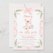 Invitation One Silly Goose Pink Bow Floral 1st Birthday (Devant)