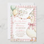 Invitation One Silly Goose Pink Bow Girl 1st Birthday (Devant)