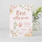 Invitation One Silly Goose Pink Floral 1st Birthday (Debout devant)