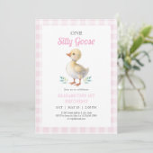 Invitation One Silly Goose Pink Gingham Girl First Birthday (Debout devant)