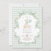 Invitation One Silly Goose Sage Green Bow 1st Birthday (Devant)