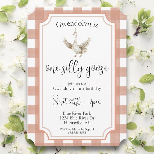 Invitation "One Silly Goose" Soignée rose Premier anniversair