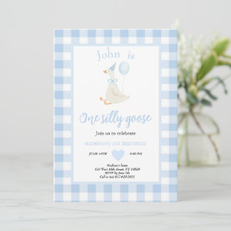 Invitation One Silly Goose Spring Blue First Birthday Party