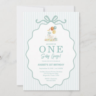 Invitation One Silly Goose Teal Boys 1st Birthday