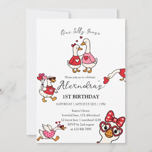 Invitation One Silly Goose Valentine 1st Birthday (Devant)