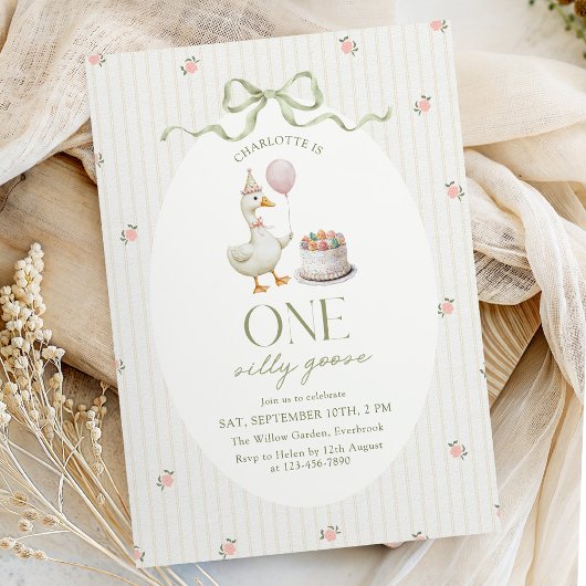 Invitation One Silly Goose Vintage Girl Birthday