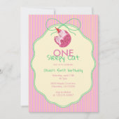 Invitation One Sleepy Cat 1st Birthday – Yellow Stripes (Devant)