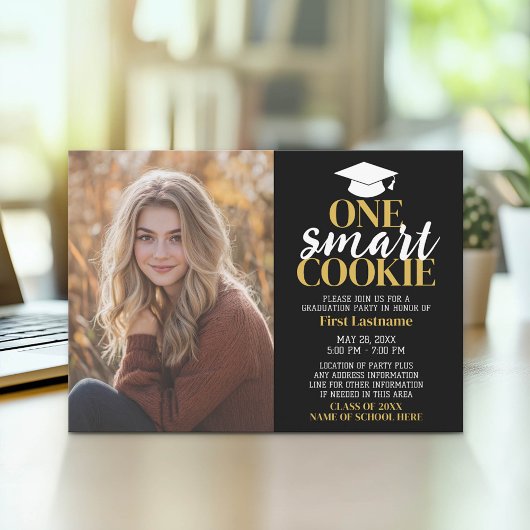 Invitation One Smart Cookie - Graduation Photo - Grad Party