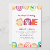 Invitation ONE Sun & Rainbot Première aquarelle Boho d'annive (Devant)