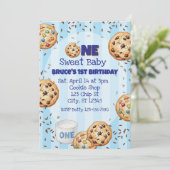 Invitation One Sweet Baby, blue cookie 1st birthday (Debout devant)