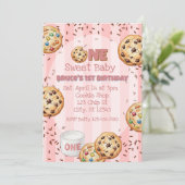 Invitation One Sweet Baby, Pink Cookie 1st birthday (Debout devant)